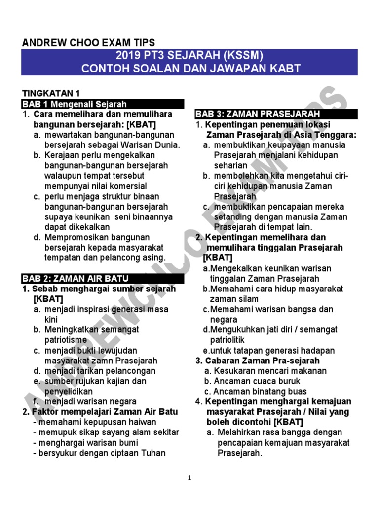 2019 Pt3 Sejarah Contoh Soalan Dan Jawapan Kbat Pdf