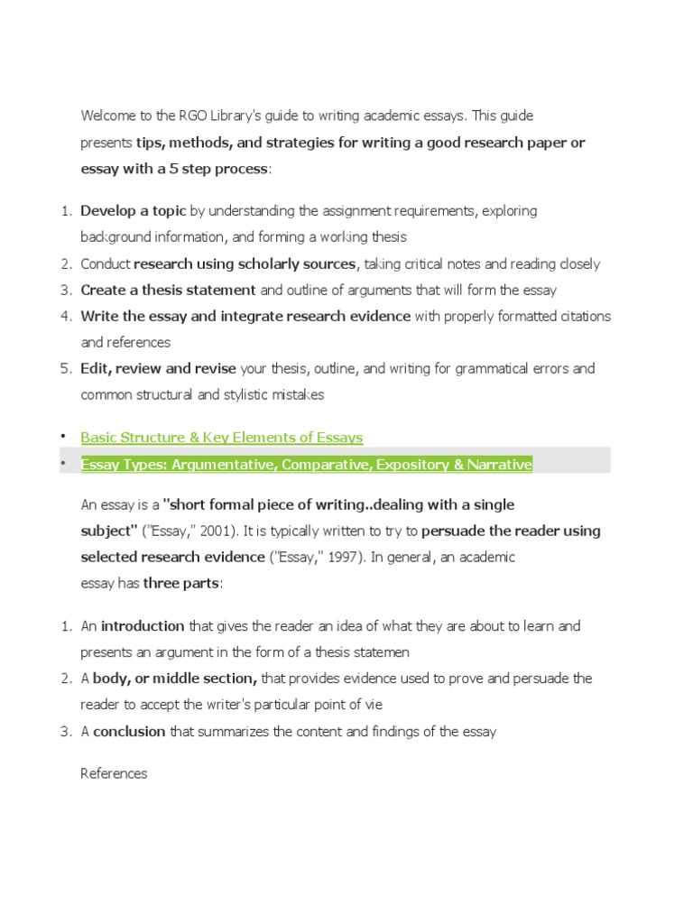 Essay With A 5 Step Process:: Basic Structure & Key Elements of Essays ...