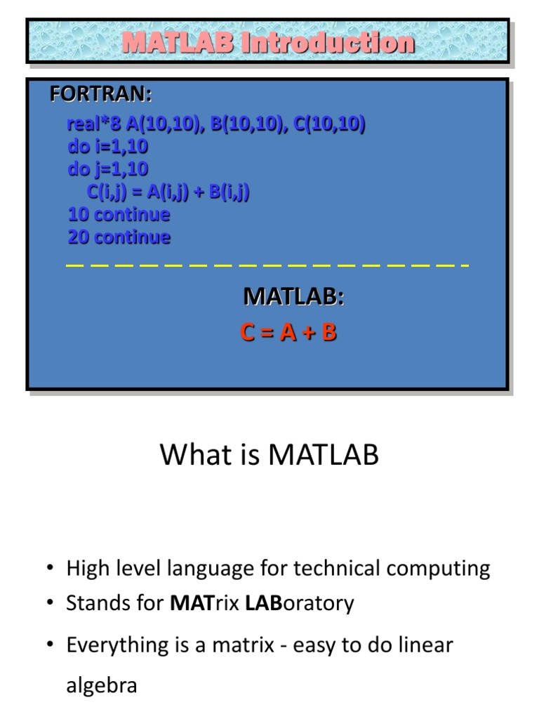 MATLAB Introduction: Fortran | PDF | Matrix (Mathematics) | Matlab