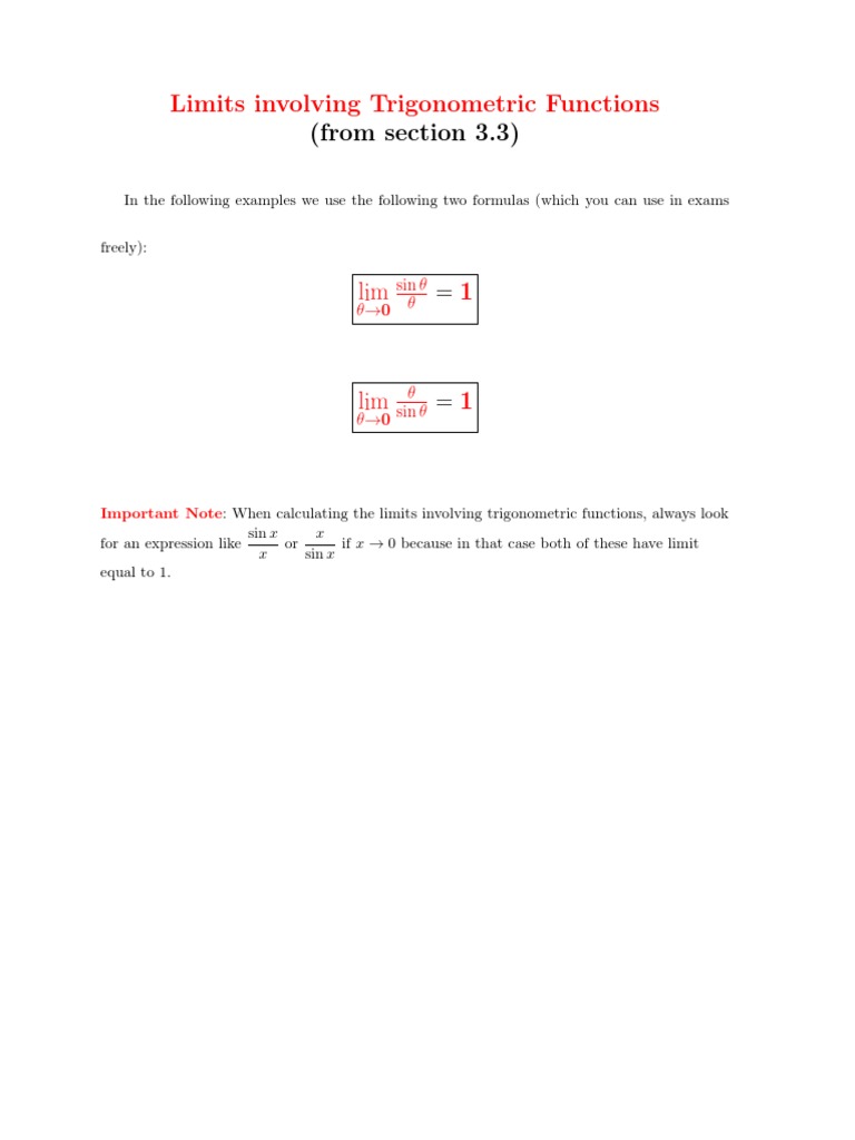 Trigonometric Limits Guide | PDF | Sine | Special Functions