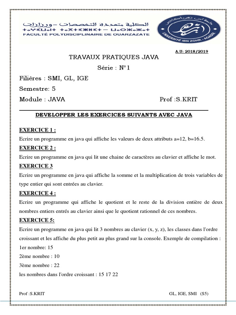 Exercices Pratiques Java S5 | PDF | Java (Langage de programmation ...