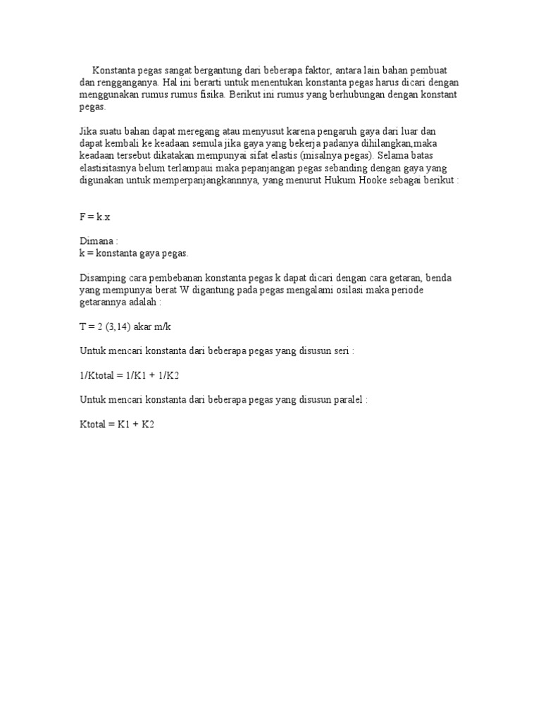 Konstanta Pegas Sangat Bergantung Dari Beberapa Faktor