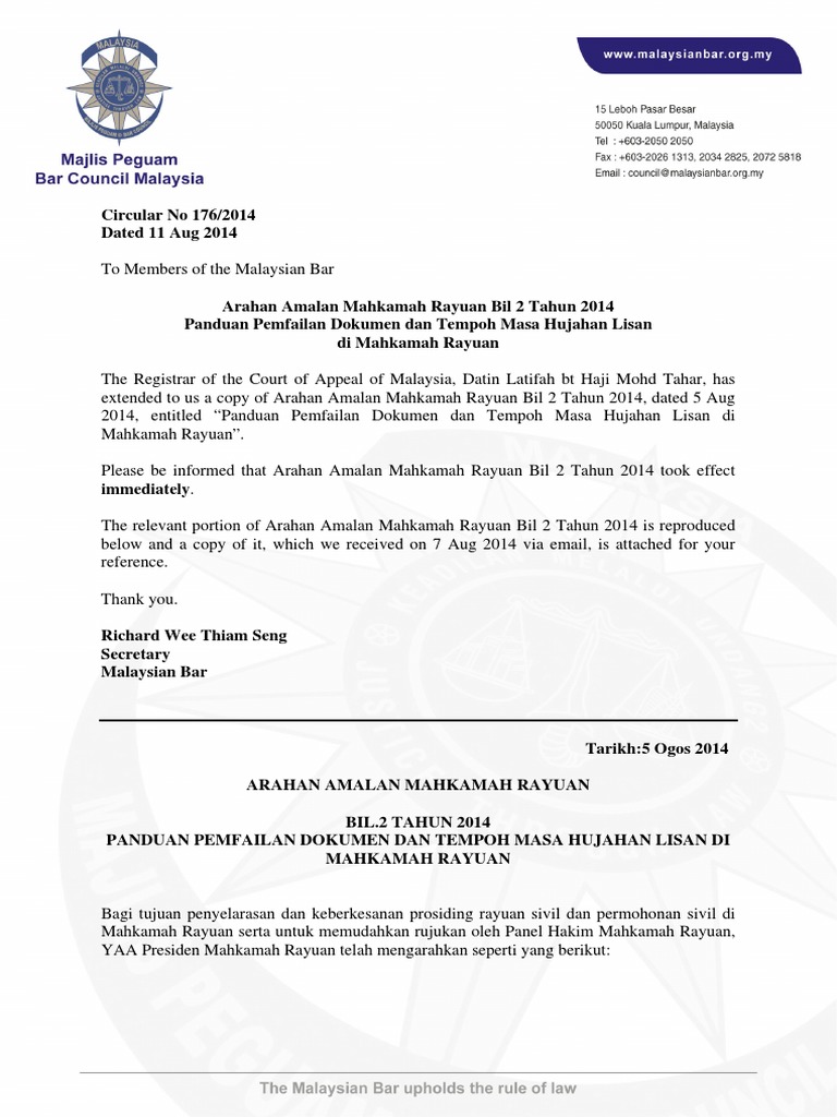 Arahan Amalan Mahkamah Rayuan Bil 2 Tahun 2014 Pdf