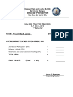 Cooperating Teacher Grading Sheet