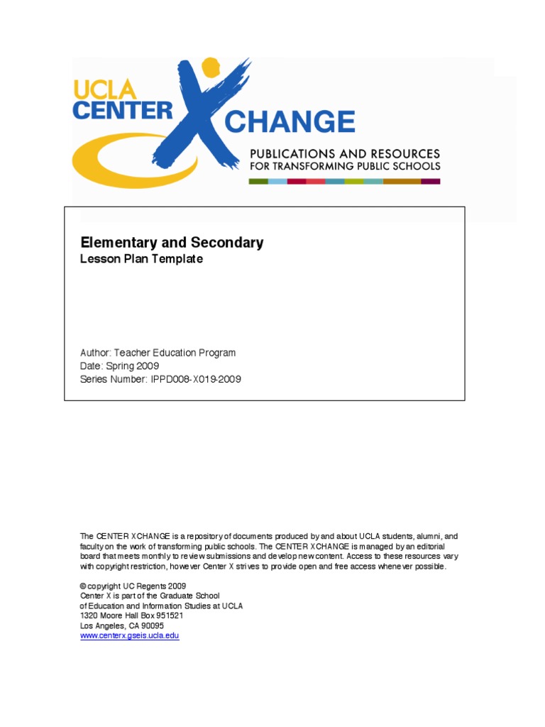 Lesson Plan Template UCLA | PDF | Lesson Plan | Educational Assessment