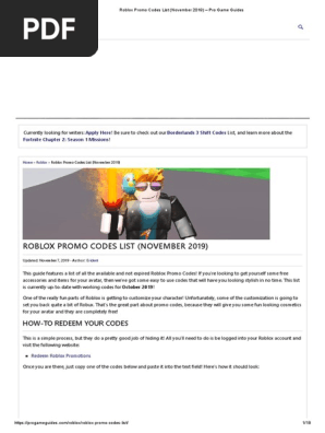 Roblox Promo Codes List November 2019 Pro Game Guides Pdf - how to redeem roblox promocodes on mobile 2019