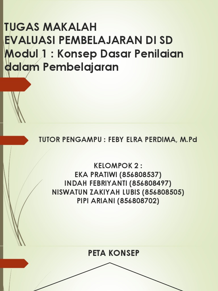 Tugas Makalah Evaluasi Pembelajaran Di Sd Modul 1 Konsep Dasar Penilaian Dalam Pembelajaran