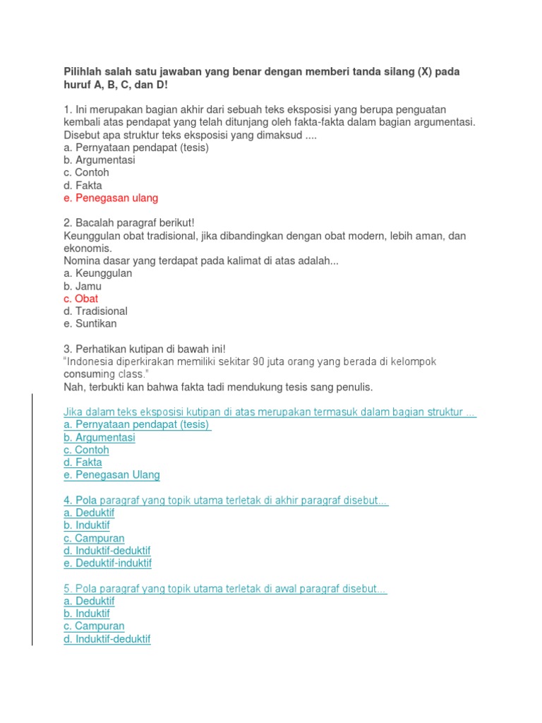 Pilihlah Salah Satu Jawaban Yang Benar Dengan Memberi Tanda Silang X Pada Huruf A B C Dan D
