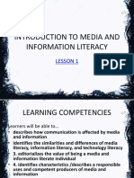 Introduction To Media and Information Literacy: Lesson 1