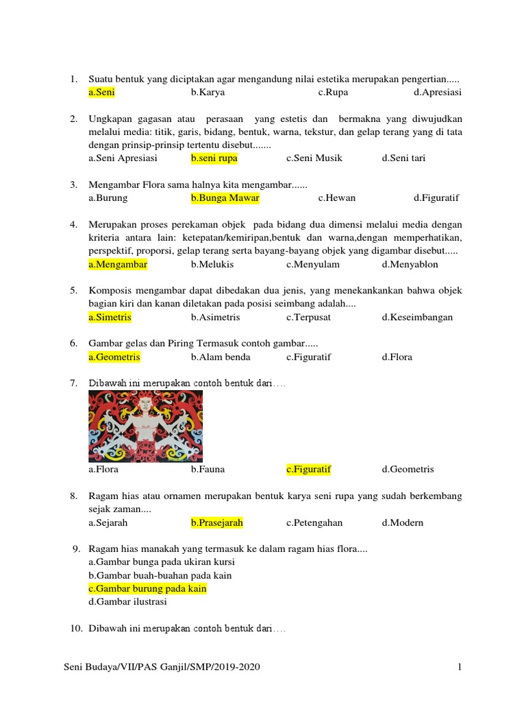 Seni Budaya Vii Pas Ganjil Smp 2019 2020