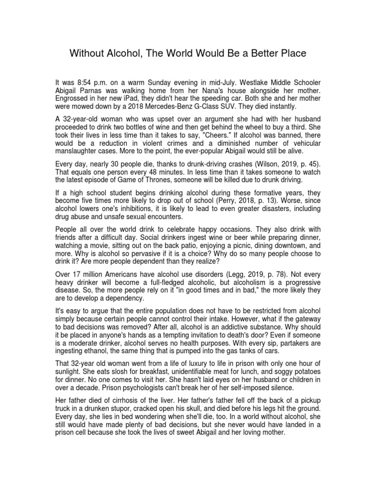 Argumentative Essay PDF Alcoholism Alcohol