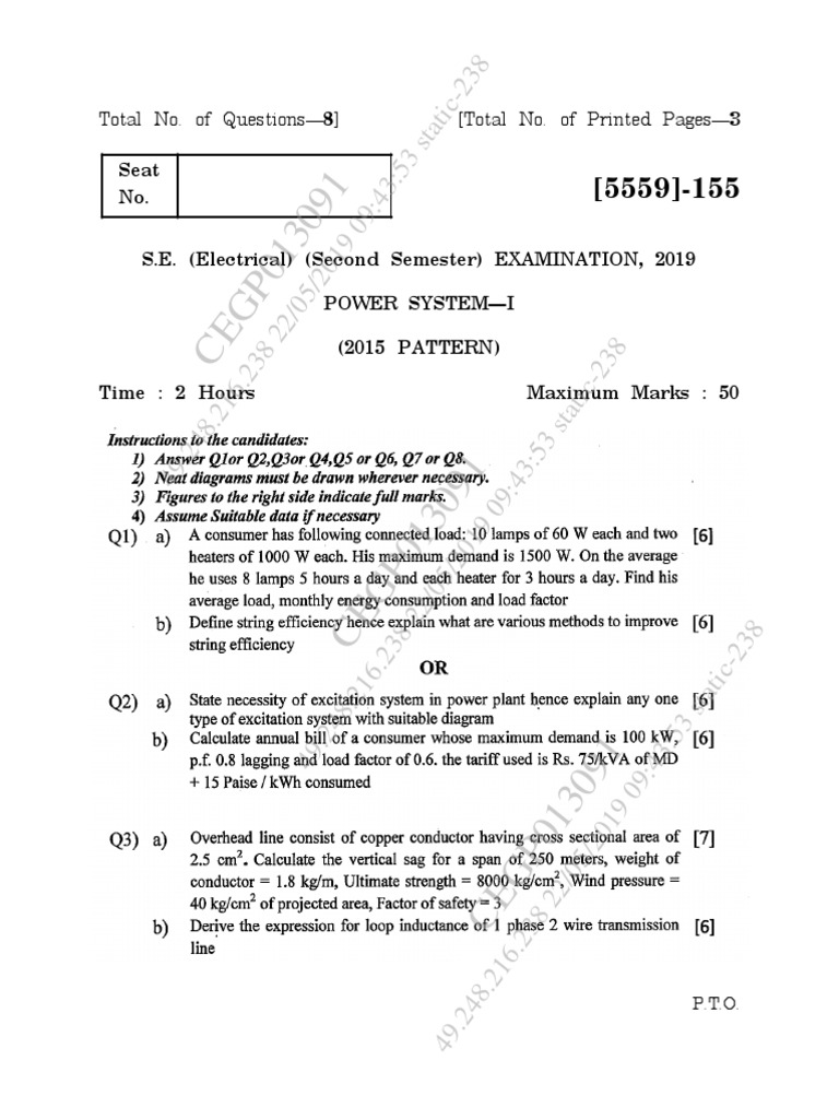 Power System Exam Paper 2019 | PDF