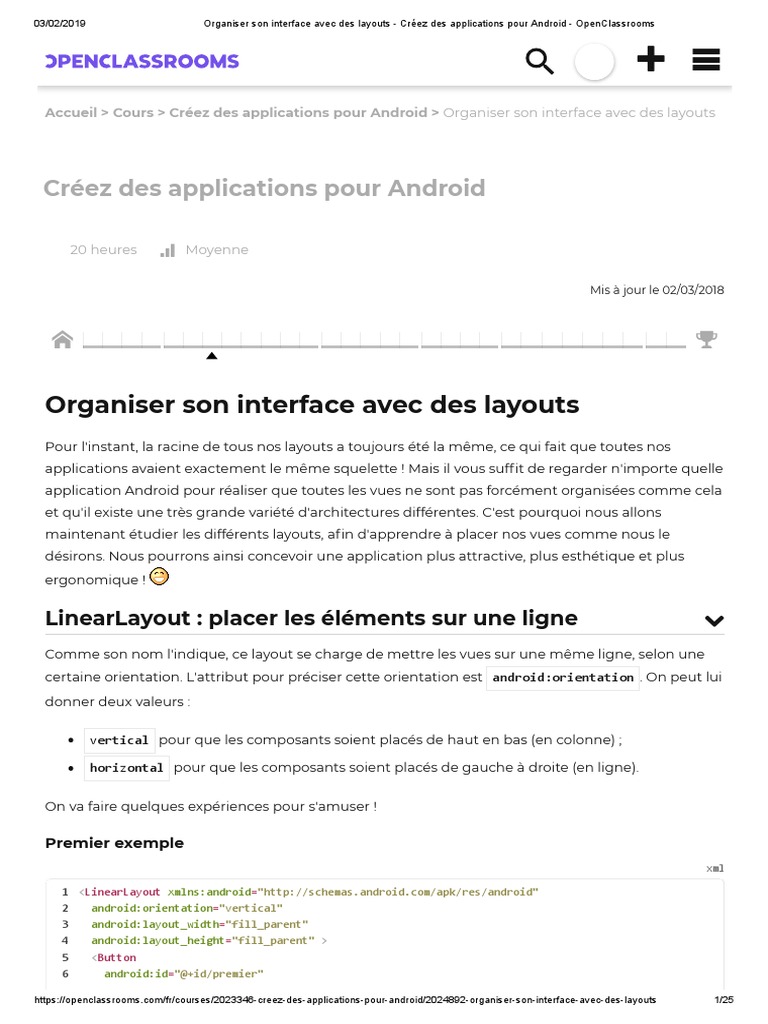 Organiser l'interface avec des layouts | PDF | Dé | Android (Système d ...