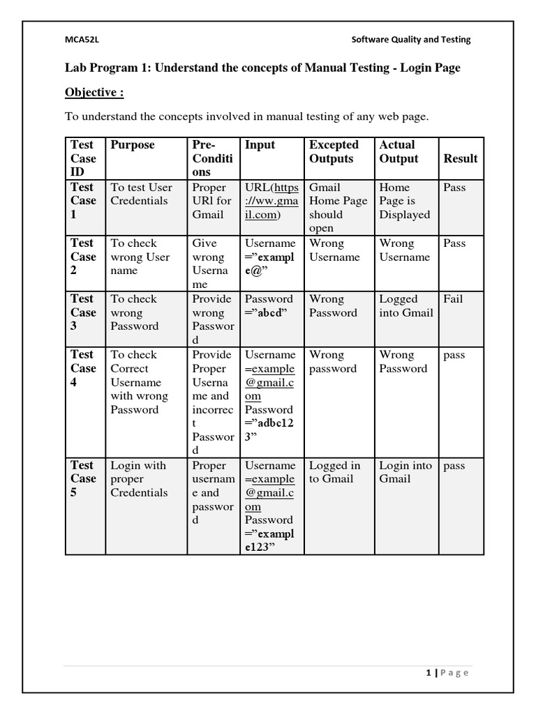 Lab Program 1 Understand The Concepts of Manual Testing Login Page Objective PDF Selenium