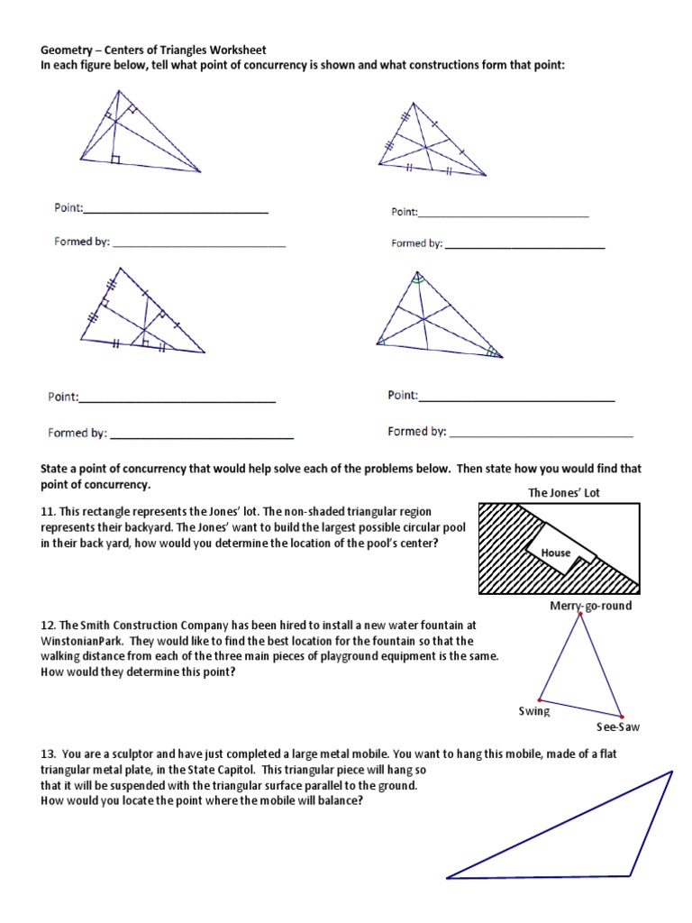centers of triangles  Elementary Geometry  Euclidean Plane Geometry Regarding Centers Of Triangles Worksheet