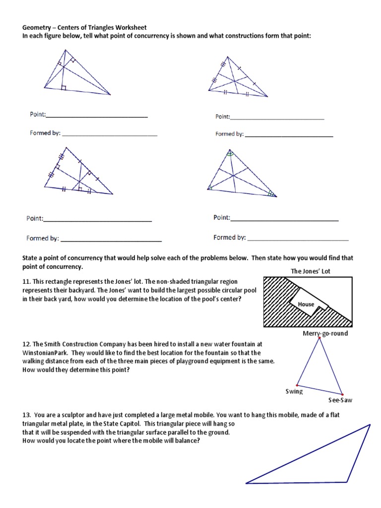 Centers of Triangles  Elementary Geometry  Euclidean Plane Geometry In Centers Of Triangles Worksheet