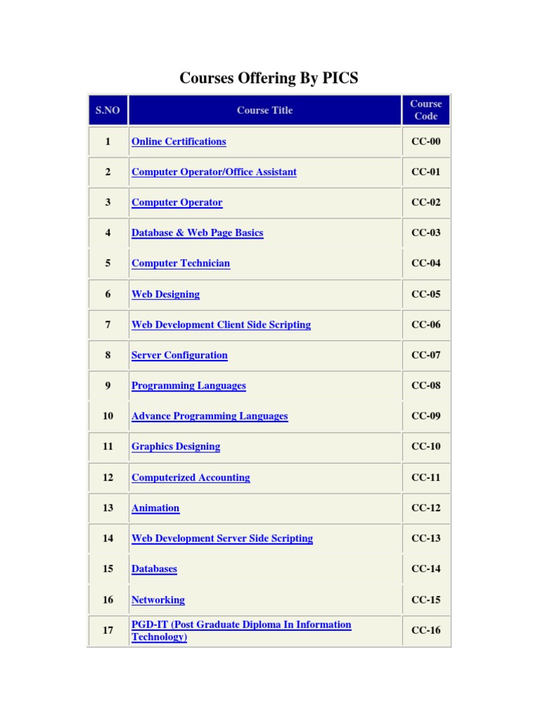 PICS Course Offerings and Details | PDF | C++ | C (Programming Language)