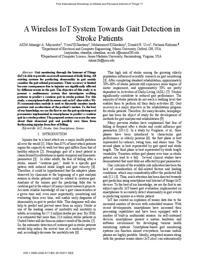 A Wireless IoT System Towards Gait Detection in Stroke Patients | PDF ...