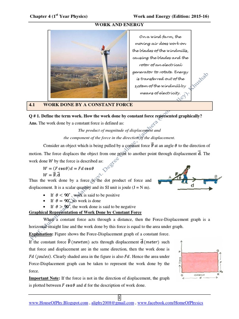 Chapter 4 Work And Energy Pdf Potential Energy Power Physics