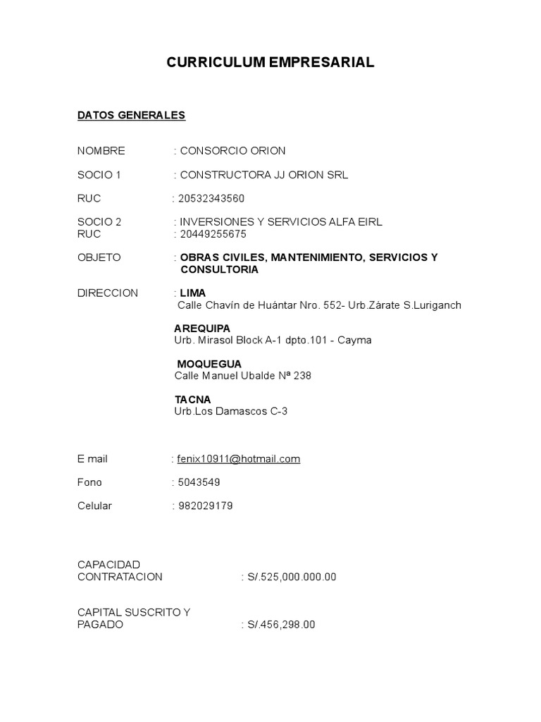 CV Constructora Orion | PDF | Naturaleza