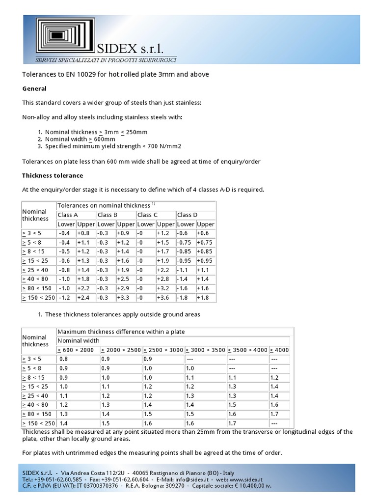 En 10029 Quarto Plate Tolerances PDF Heat Treating Steel