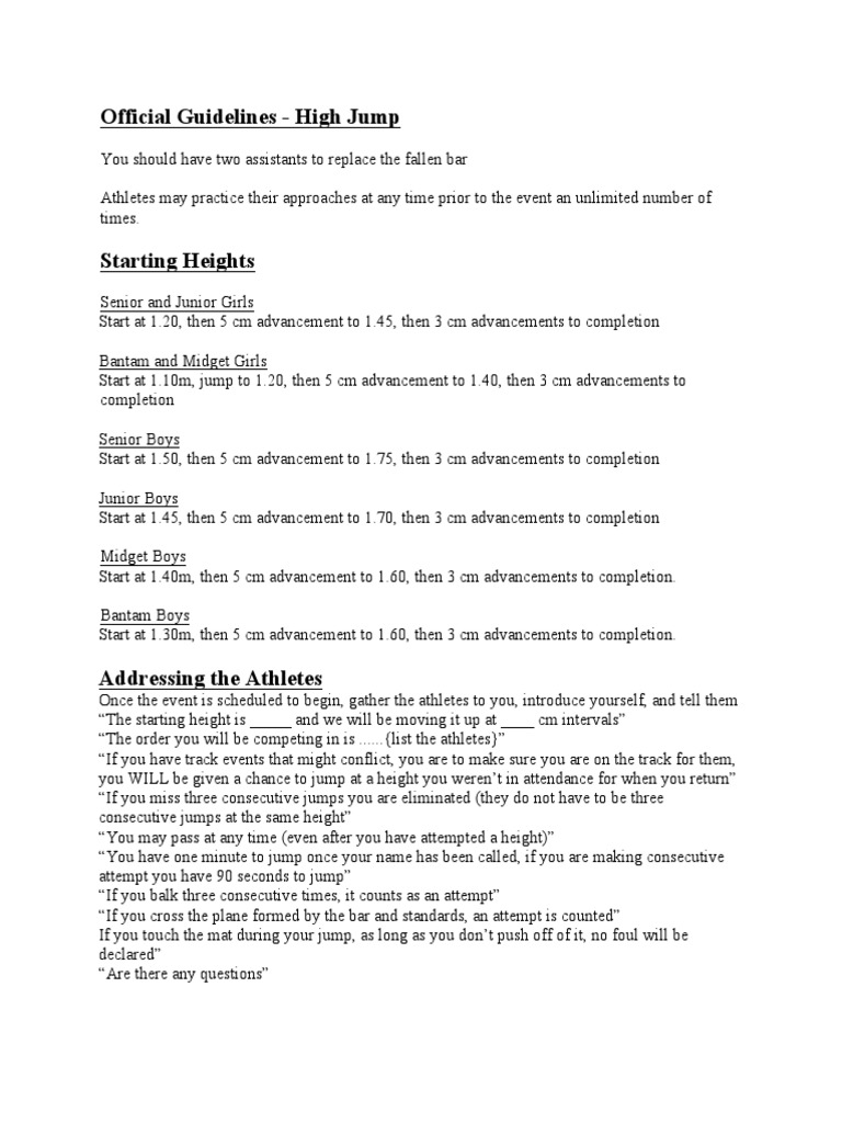 High Jump Guidelines PDF Track And Field Individual Sports