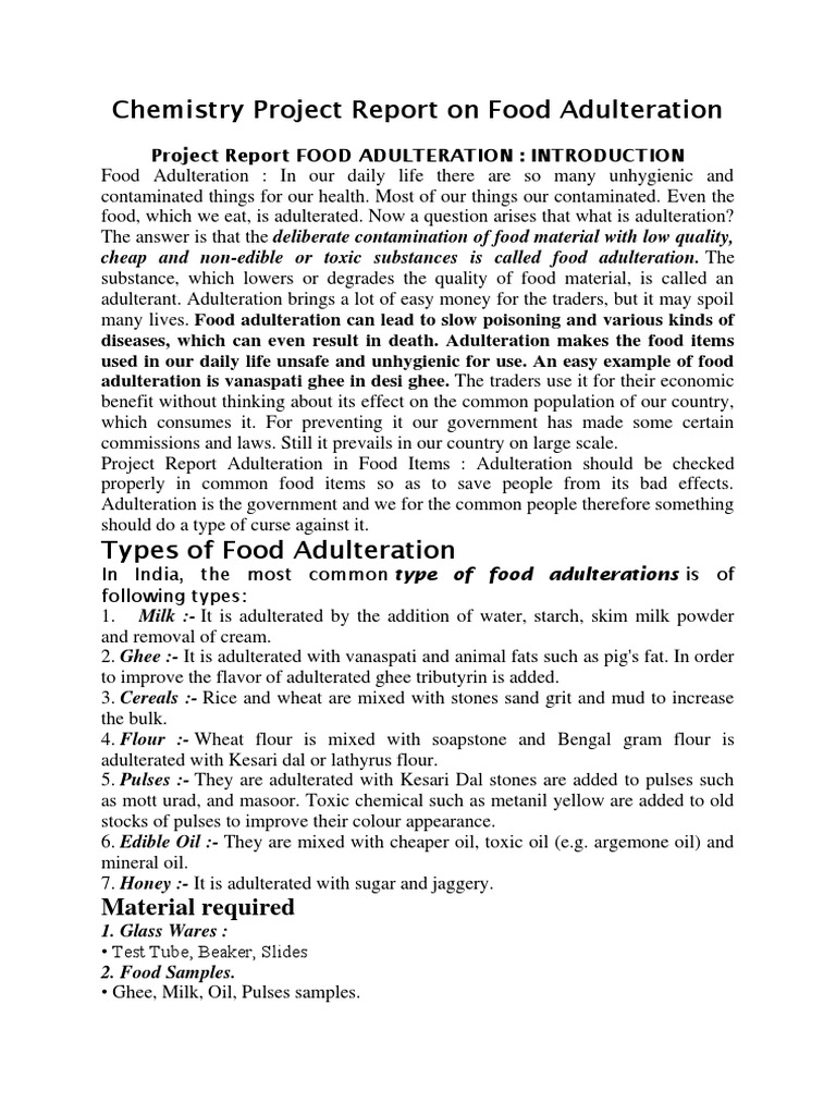 Food Adulteration Project Report | PDF | Solubility | Foods