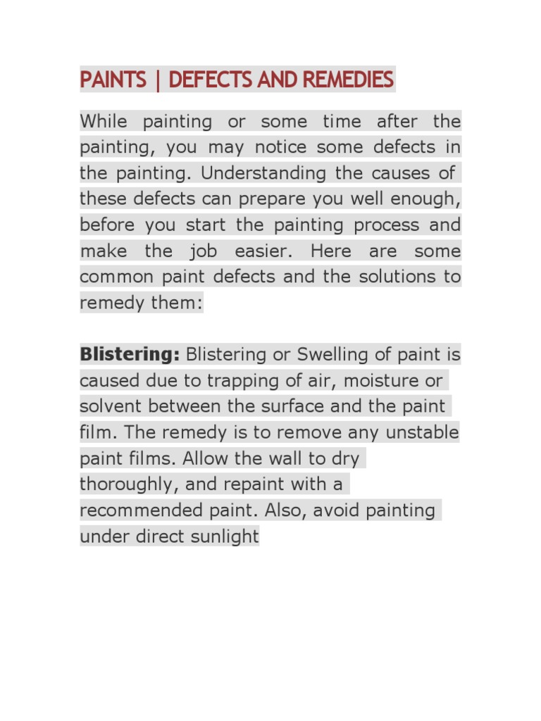Paint Defects and Remedies PDF Paint Materials