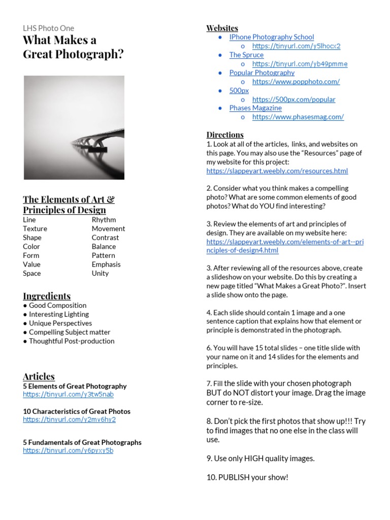 Elements of Great Photography | PDF | Composition (Visual Arts) | Optics