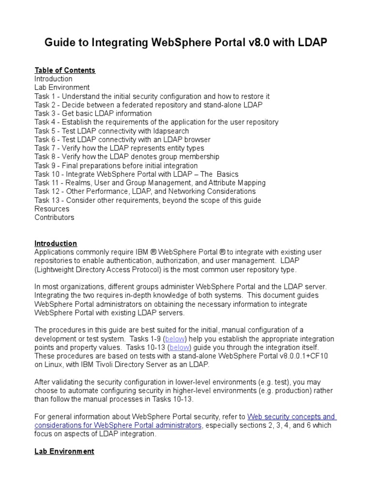 WebSphere Portal and LDAP Integration Guide PDF | PDF | Transport Layer ...