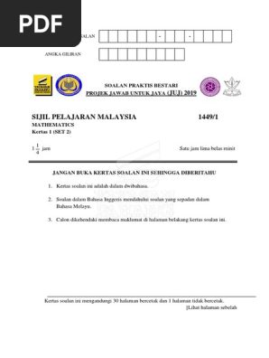 Matematik K1 Juj Spm Pahang 2019 Set 2 Pdf