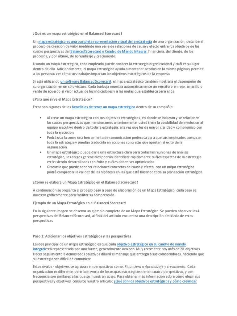 Mapa Estratégico en Balanced Scorecard | PDF | Planificación | Cognición