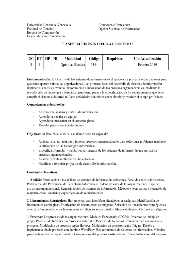 Planificación Estratégica De Sistemas V7 Pdf Sistema De Informacion