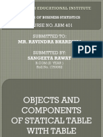 Object and Component of Staticals Table With Table