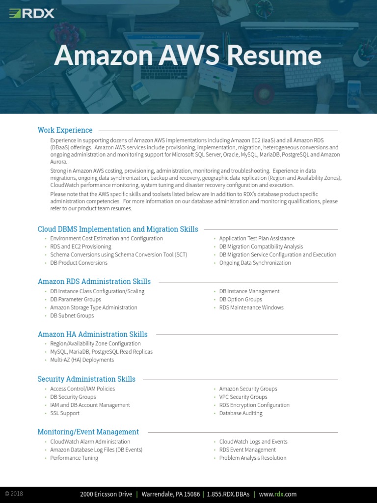 Amazon Aws Resume Pdf Application Software Computer Engineering