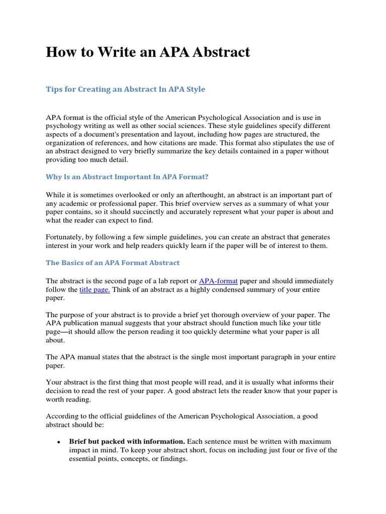 How To Write An Apa Abstract American Psychological Association Apa Style