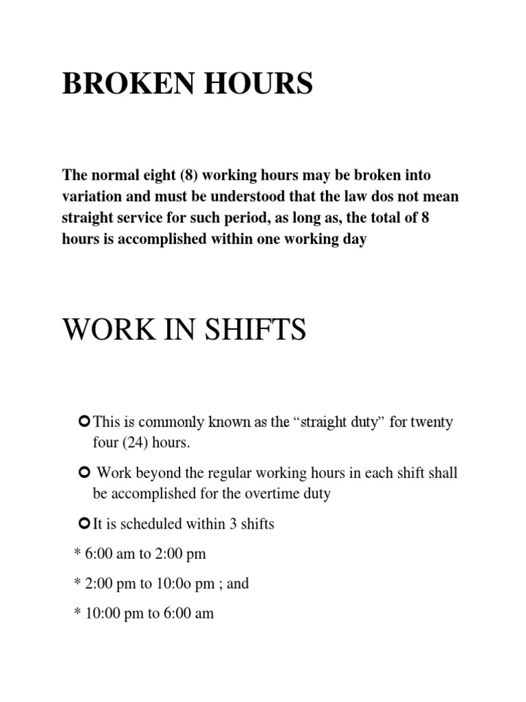 Understanding Broken Hours and Shifts | PDF | Working Time | Employment