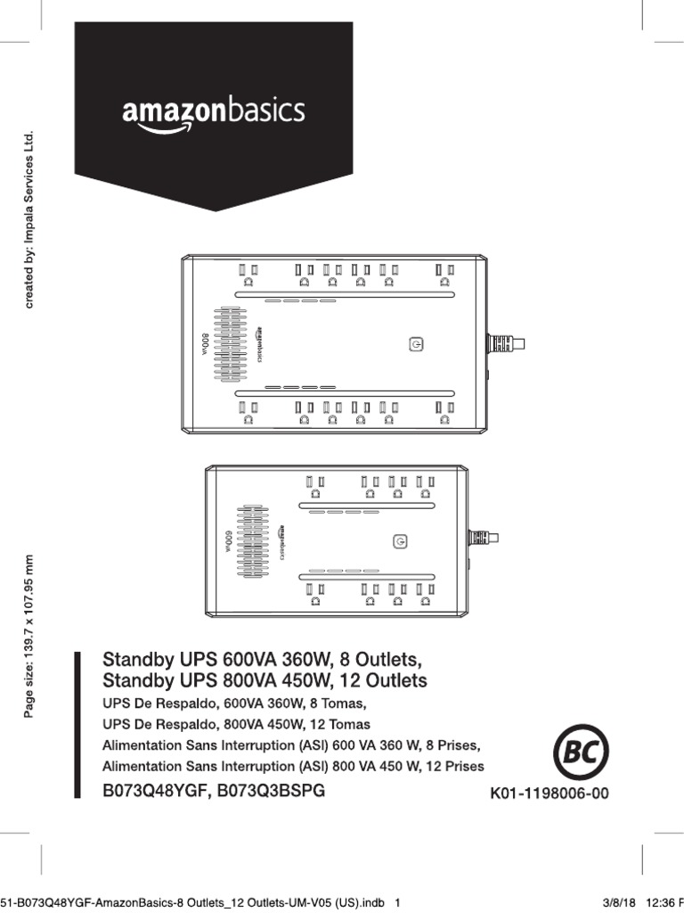 AmazonBasics AVR UPS 800VA 12 Outlets PDF