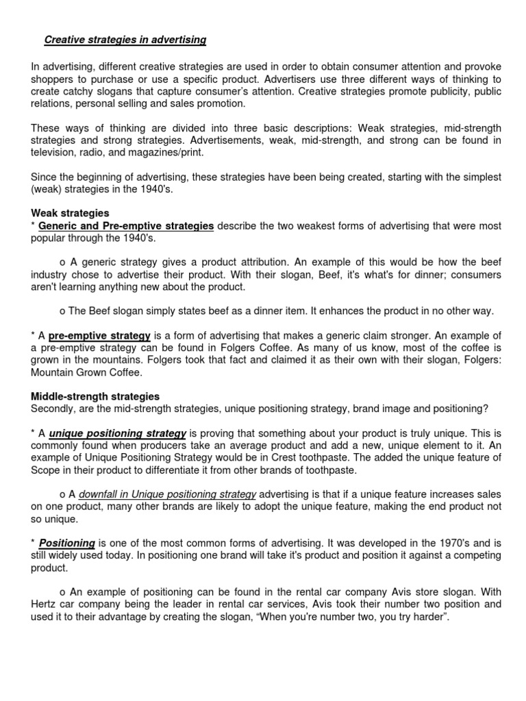 Creative advertising strategies from weak to strong in 40 characters ...