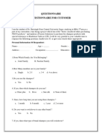 Questionnaire Questionnaire For Customer: Personal Information of Respondent