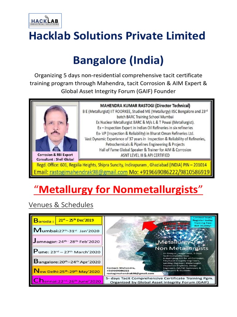 Hacklab Solutions Private Limited Bangalore (India) "Metallurgy For