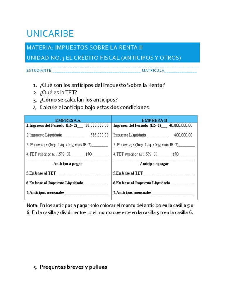 Cuestionario Impuesto Sobre La Renta | PDF | Impuestos | Economias