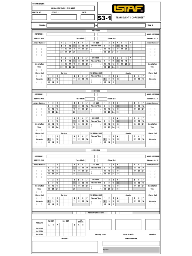 Istaf - Sepaktakraw Scoresheet 2019 | Games Of Physical Skill | Racquet