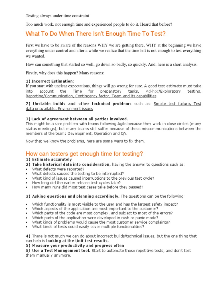 What To Do When There Isn't Enough Time To Test? | PDF | Systems ...
