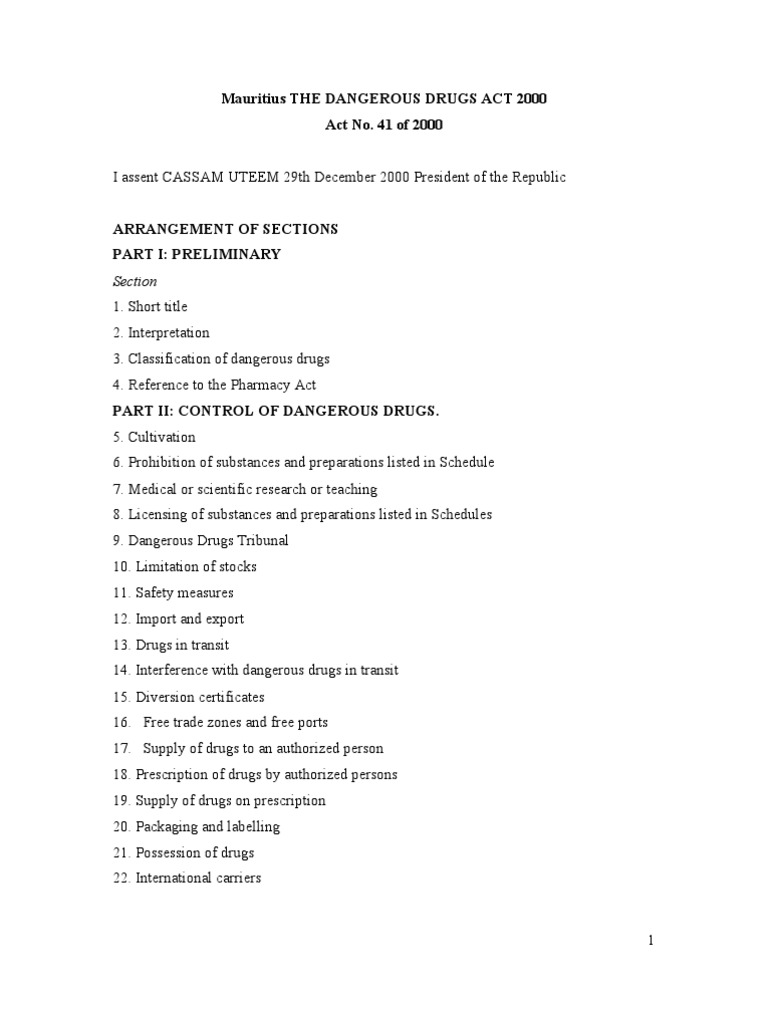 Dangerous Drugs Act 41 of 2000 Narcotic Controlled Substances Act
