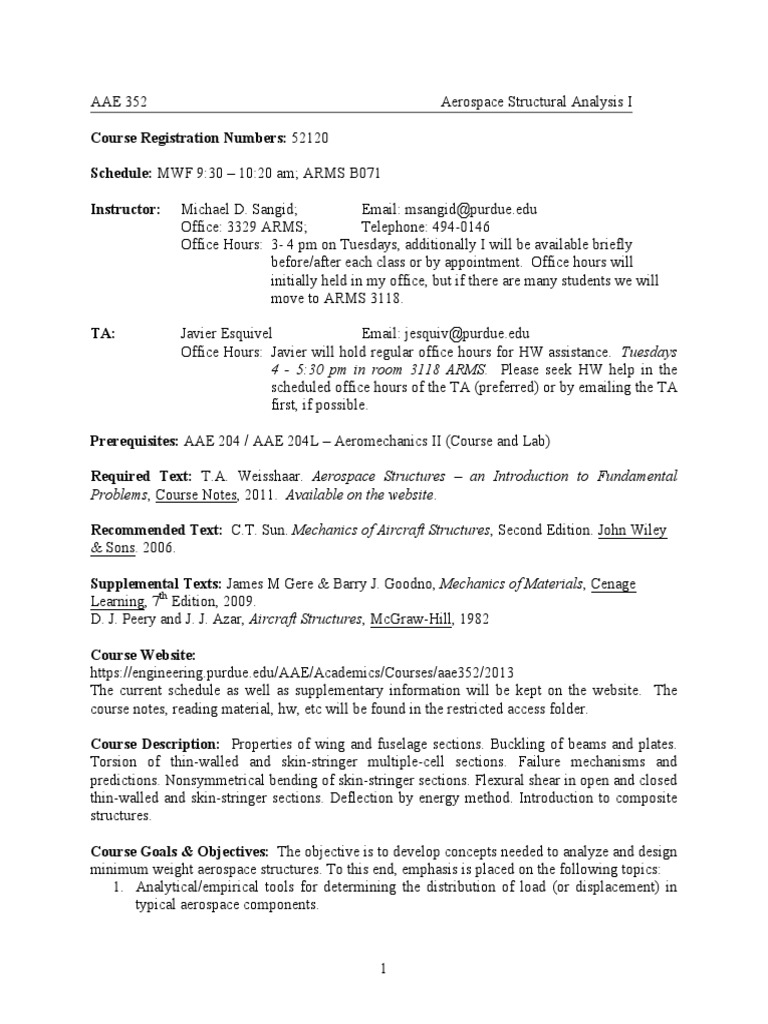 Aircraft Structures | PDF | Homework | Mechanical Engineering