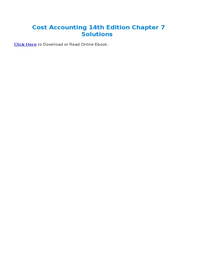 Cost Accounting 14th Edition Chapter 7 Solutions: To Download or Read ...