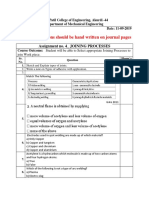 All MCQ Questions Should Be Hand Written On Journal Pages: Assignment No. 4 - JOINING PROCESSES