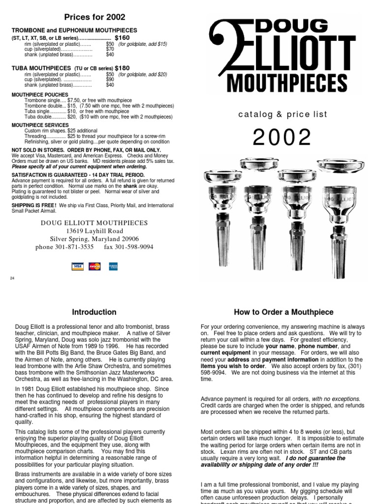 Prices For 2002 Catalog & Price List PDF Trombone Tuba