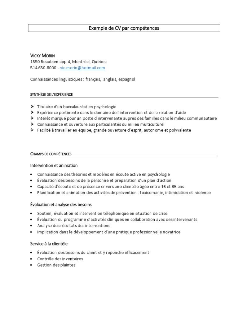 Modele De Cv Par Competences Pdf Psychologie Du Developpement Psychologie